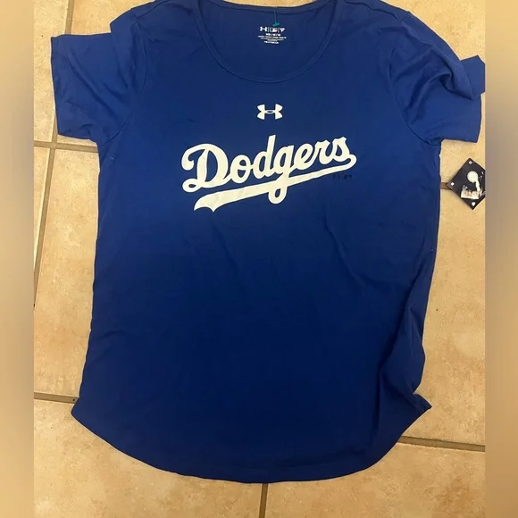 Womens LA dodgers baseball under Armour blue white shirt